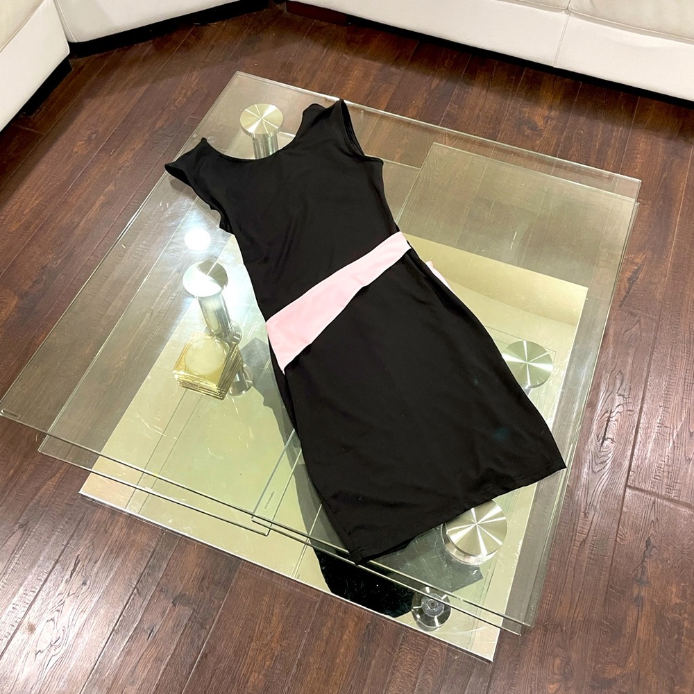 Ultra low back Buttersoft mini black ballet pink straps and 1/4 cap sleeveless S